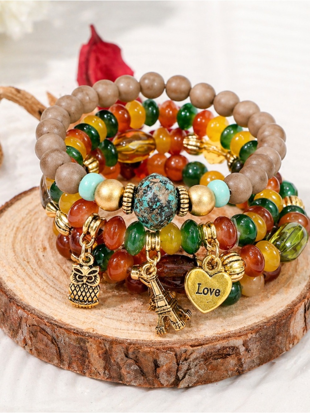 Modern Boho Beaded Bracelet Stack with Charms